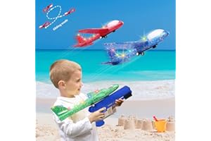 Sugar Kee Avion Polystyrene Planeur avec Pistolet Catapulte, Avion en Mousse Volant Jouet d'avion avec Lanceur, Jeux Exterieur Intérieur Jouet Enfant Cadeau Noël Anniversaire Garçon 4 5 6 7 8 9 Ans