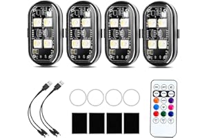 SINZUX 4 Stück Kabellose LED Lichter Autos, 8 Farben Wasserdicht Auto Antikollisionslichter mit Fernbedienung, Strobe Drone Light, Fluglicht für Auto, Motorrad, Drohne, Fahrrad, LKW