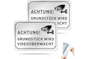 ‎SINMAO SINMAO 2 Stück Videoüberwachung Schild Aluminium Privatgrundstück mit Klebeband,Dieses Grundstück Wird Videoüberwacht Schild / Videoüberwacht Aufkleber 15×10