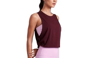 CRZ YOGA Donna Cotone Sportivo Crop Canotta Tank Top Shirt Senza Maniche Fitness Palestra