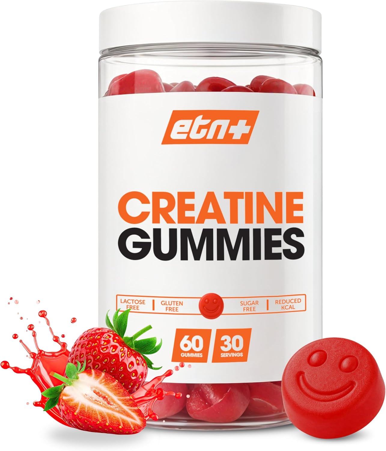 ETN+ Gominolas de Creatina Monohidratada 3000mg | 60 Gummies – 30 Servicios (para 1 mes) | Sin Azúcar, Sin Gluten | Alternativa Cómoda a la Creatina en Polvo | Ingredientes de Origen Natural | Fresa