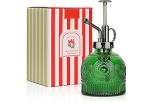 T4U 200ML Glass Plant Mister, Spray Bottle with Top Pump Fine Mist Garden Flower Sprayer Watering Can Gift for Indoor Outdoor Succulent House Plant (Green)