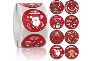 TERJBG 500 Stück Weihnachtssticker, Weihnachtsaufkleber Selbstklebend Geschenketiketten Weihnachten Sticker Rolle Deko Aufkleber für Weihnachtskarten Geschenktaschen Papiertüten