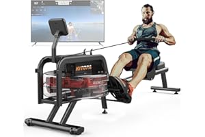 Kitopa Máquina de Remo para Gimnasio en casa, máquina de Remo Plegable de Madera de Roble con Monitor Bluetooth y Soporte Ajustable para teléfono, máquina de Remo de Agua con Capacidad de Peso de 200