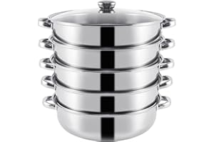 INNERBONSARL Faitout à 5 étages en acier inoxydable 30 cm de diamètre pour cuisson à la vapeur de légumes, fruits de mer, repas, convient pour tous les types de feux, y compris gaz, induction