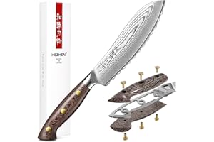 HEZHEN Damasco Coltelli da Pomodoro, 67 Strati di Acciaio Damasco Coltelli ad Alto Tenore di Carbonio, Lama Seghetta Coltelli per Frutta e Verdura, Full Tang Manico in Micarta