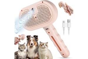 PYNTOP Cat Steam Brush Hair Removal Comb - 3 In 1 Pet Hair Magic Wand with Water Spray & Release Button, Self Cleaning Mist Massage Dog Brush, Pet Deshedding Grooming Brushes for Long Short Haired Cats Dogs