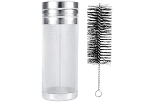 VIFERR Filtro Birra 300 Micron Birra in Acciaio Inox Mesh Filtro a Tramoggia per Birra Filtro per Luppolo con Spazzola per Birra Fatta in Casa Vino, 7 × 18cm