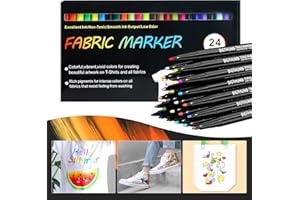 24 Marqueurs Feutres Textiles, Feutre Textile Permanent, Stylo Textile indélébile Pour shirt, Jean, chaussure, sacs, chapeaux, coton, cuir, Marqueur Textile Permanent