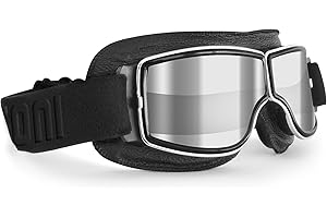 Bertoni Lunettes Vintage Moto – Lunettes Aviateurs cuir Noir pour Casques mod. 188
