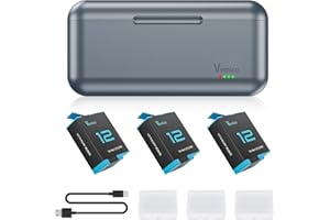 Vemico Hero 12 Akku Ladegerät Kit 3 x 1800mAh Hero11 akku Typ-C LED 3-Kanal Ladegerät AHDBT-901 für GoPro Hero 9 Black/GoPro Hero 10 Black/GoProHero 11 Black/GoPro Hero 12 Black