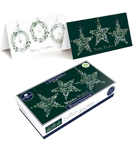 Tom Smith Weihnachtskarten – 20 Nachhaltige Grußkarten Mit Kranz & Sternen