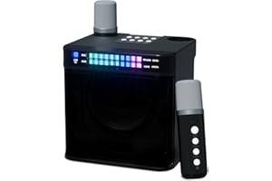 RUBEHOOW Macchina karaoke con due microfoni wireless, luci a LED, connessione Bluetooth ricaricabile, sistema di altoparlanti PA portatile, adatto per home entertainment e attività all'aperto