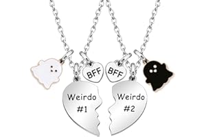 Lunestral Ghost Friends Halloween Friendship Gifts, Weirdo 1 Weirdo 2 Two Split Heart Pendant Necklaces BFF Gifts Halloween Necklaces for Best Friend (Ghost Friend)