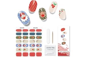 DUKASOU 28 tiras de gel semiendurecido para uñas, pegatinas de uñas de gel de calidad de salón de belleza, tiras de esmalte de uñas duraderas para mujeres, niñas, niños（Papá Noel）