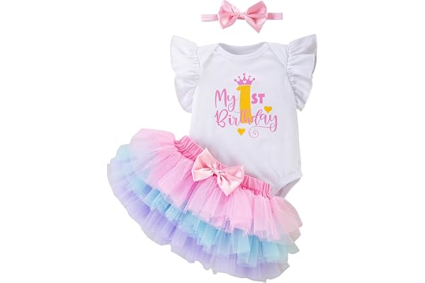 Winmany Baby flicka första födelsedag kläder 3 st båge pannband min 1: a födelsedag sparkdräkt tutu kjol tårta smash outfit set för fotografering