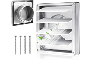 WORAHROE Lüftungsgitter Edelstahl 150mm mit Rückschlagklappe, Wetterschutzgitter mit Insektenschutzgitter Bewegliche Lamellen für VMC-Rohr und Abdeckung Dunstabzug Außen Mit Kautschuk Dichtung (150mm)