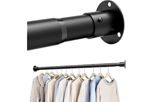 AIITOMG Wardrobe Rail, Extendable Clothes Rail, Wardrobe Pole and Fittings, Extendable Clothes Pole for Wardrobe and Cloakroom, Black, 68-110cm(Diameter 32mm)