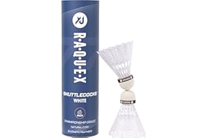 Raquex Volani da Badminton - Piume in Nylon, Tubo di 6 Volani con Testa in Sughero Naturale. Tre Opzioni di velocità, Volani Bianchi o Gialli. per Giocare al Coperto o All'aperto
