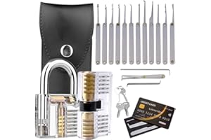 Loboo Idea Set di 22 grimaldelli, 15 pezzi, kit di strumenti per la raccolta dei lucchetti, 5 pezzi per carte di credito e 2 serrature trasparenti per fabbri principianti e professionisti