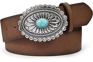 WERFORU Damski pasek skórzany w stylu vintage western, kowbojka, retro, turkusowy, do dżinsów, spodni, sukienek