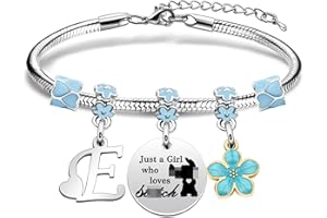 Poaemki Funny Initial Stitch Bracelet for Women Girls, Cute Letter A-Z Reminder Bracelet Just a Girl Who Loves Stitch BFF Gift for Friend Sister Daughter