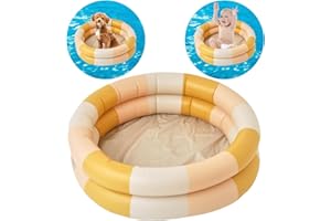 TOYHOOD Vintage Streifen Kinder Planschbecken, Aufblasbare Baby Schwimmbad, 2Ring mit Aufblasbaren Sicherheit Blase Boden, für Indoor Outdoor Mädchen Jungen Garten Hinterhof (Gelb)
