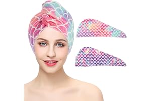 CERULETREE 2 confezioni di asciugamani per asciugatura, capelli e donne, con bottoni super assorbenti, asciugatura rapida, per capelli lisci, capelli ricci, asciugatura rapida