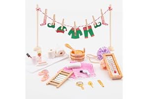 Etopgo Wichtel Zubehör Weihnachten, Wichtel Zubehör Bad-Set für Wichteltür Weihnachten Deko & Puppenhaus, 40 pcs Miniatur Zubehör für Wichteltür mit Toilettenartikel, Badeprodukte, Holzbügel/Kleider
