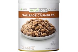 Nutristore Freeze Dried Sausage | Pre-Cooked Ground Pork Meat for Backpacking, Camping, Meal Prep | Long Term Survival Emergency Food Supply | 25 Year Shelf Life | Bulk #10 Can | Made in USA | 34.9 oz