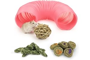 EPISKEY Guinea Pig Toys Tunnel, 17 Pcs Hamster Enrichment Extendable Gerbil Tunnels and Tubes Guinea Pig Ball Rabbit Teeth Grinding Toys for Syrian Hamster Chinchilla Small Animals (Small, Pink)