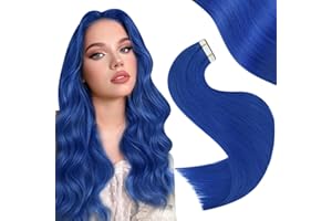 Easyouth Extension Adesive Invisibili Capelli Veri Blu Extension Capelli Umani Biadesivo Blue Adesive Estensioni dei Capelli Remy 55cm 25g 10Pz