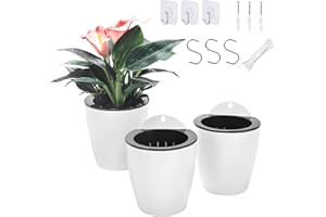 ORIMERC 3 Pack Self Watering Plant Pots Wall Hanging Basket Over Fence Planters Vertical Garden Hang Plastic Container Indoor Outdoor for Plants Flowers Succulent Living Herbs Holder White Medium