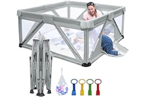 Heyo.Ja Baby playpen Foldable, Large Play Yard, playpen for Babies and Toddlers, Play pens for Babies and Toddlers, Indoors and Outdoors, Cold Grey (150 x 180 x 68 cm)