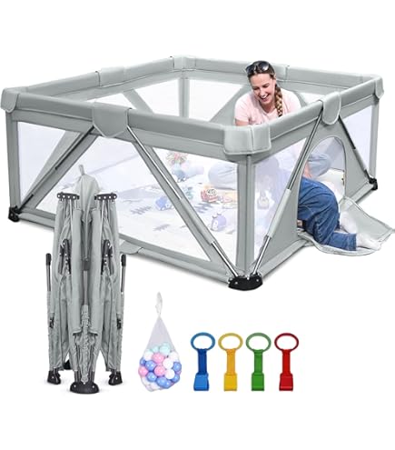 Zkipm Opvouwbare box van hout, met speelmat, modulair, veiligheidssluiting, verstelbare vorm, antislip, babybarrière (12/14/16 panelen