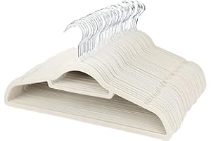 PANZY HOME 50 Velvet Hangers Non-Slip Clothes Coat Hangers Coat with Tie Bar and 360° Swivel Hook Space-Saving 0.6 cm Thick 45 cm Long, for Dresses Trousers