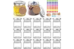Mssushi Mini Bocaux,50ml Pot Confiture Avec Couvercle,15 Pièces Bocaux En Verre Transparent,Avec étiquettes Personnalisées,5m Ficelle, Autocollants Et Brosses De Nettoyage,Pots à Miel Pour épices