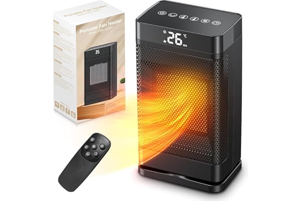 Mini Calefactor De Enchufe, Calefactor Bajo Consumo Ceramico 1500w Con Temporizador y Mando a Distancia, Calefactor Escritorio Oscilante cerámico ptc portátil Adecuado Para Salones y Dormitorios