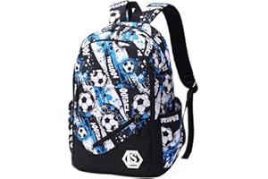 HIKING AND LEISURE Teenage Boys Graffiti Printing Backpack School Bag Laptop Books Bag Travel Rucksack (Blue (Football Print))