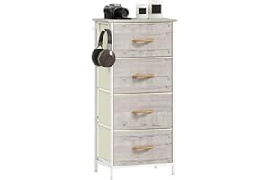 HOMCOM Chest of Drawers, Dresser for Bedroom with 4 Fabric Drawers, Tall Storage Unit with 4 Pockets, 2 Hooks and Steel Frame for Living Room, Hallway, Natural Wood Finish