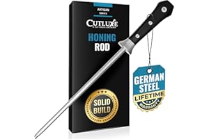 Cutluxe Pręt do honowania, stal do ostrzenia noży kuchennych, stal do honowania 25 cm, ergonomiczna konstrukcja uchwytu, seria Artisan