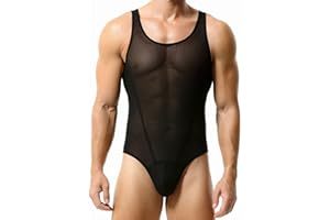 BreakEgg Herren Sexy Cutout Mesh Bodysuit Transparente Tank Tops Crewneck Herren Body Suit One Piece Coveral