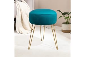 LUE BONA Samt Runde Hocker Frisiertisch Hocker,Make-up Eitelkeits Hocker,Ottomane gepolstert Hocker Metallbeine unterstützen, Türkisblau