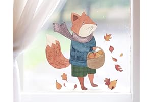 TinyFoxes Fensterbild Herbst - Fensterbild Fuchs auf Wanderschaft - selbstklebend und wiederverwendbar - handgezeichnet von Kristin Franke