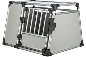 Trixie Caisse de Transport pour Chiens, Aluminium, L : 93 × 64 × 81 cm, Gris Clair/Argent, Fermeture de sécurité, Bonne visibilité à Travers la vitre arrière, parois relevées - 39343