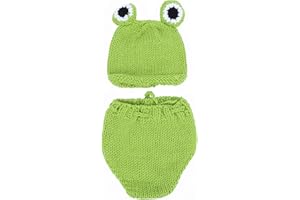 ZERODIS Neonati Fotografia Vestiti, Neonati Maglieria Cappello e Pantaloni Set Neonato Carino Rana Verde Modellazione Fotografia Puntelli Vestiti Tessuti a Mano(verde)