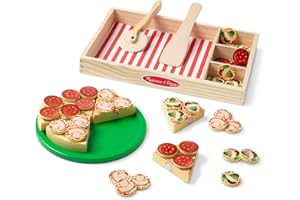 Melissa & Doug Pizza Party - Set Gioco Cibo in Legno, Pizza da Tagliare e Condire con Accessori, Gioco di Imitazione Montessori, Regalo Educativo per Bambino e Bambina, 3+ Anni
