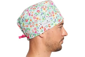 CHRYSVAL - Calot Couvrant La Prairie - Bonnet Médical ou Calot Cuisine Unisexe 100% Coton Oeko-Tex - Réglable Avec Attaches Et Elastique