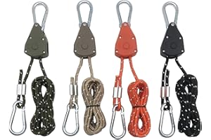 HAIY 4 Stück Seilratsche mit Haken, Verstellbarer Seilaufhänger Ratschenseil, Einstellbare Seil Ratsche für Pflanzenlampe, 1/8 Zoll Ratchet 2m Seil