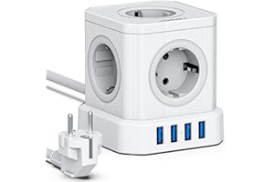 VOOMY 9 w 1 kostka zasilająca z USB, listwa zasilająca 5-drożna z 4 USB, gniazdo wielokrotne z wyłącznikiem, listwa przeciwprzepięciowa, 2500W Powercube 2M kabel do biura, domu, Biały